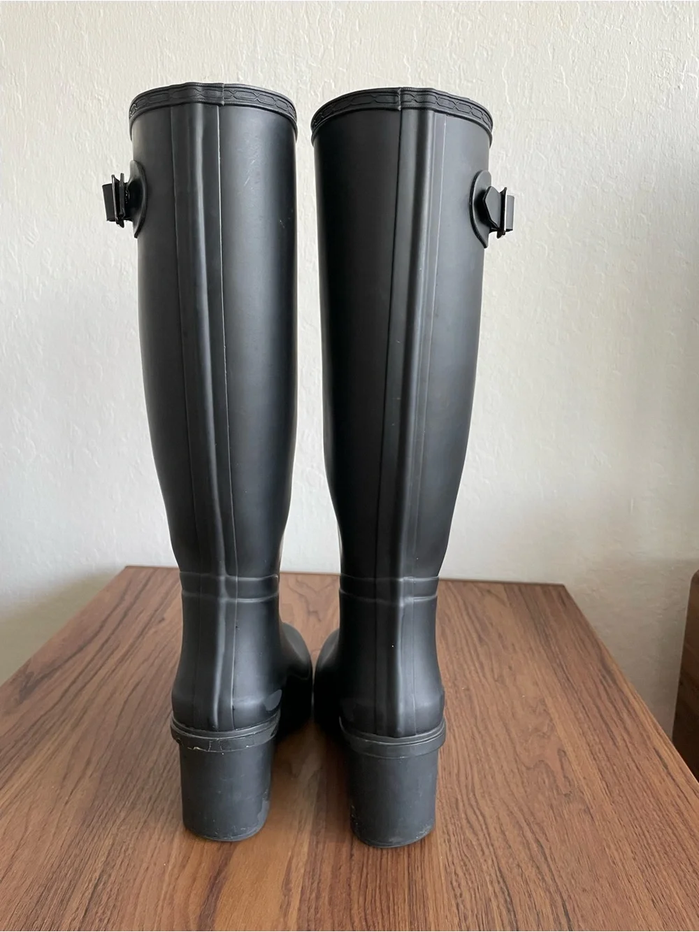 Hunter Matte Black Tall Wedge Rubber Rain Boots